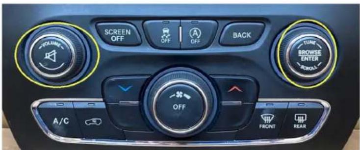 VOLUME SCREEN OFF OFF (A) OFF BACK TUBE BROWSE ENTER CROLL A/C OFF FRONT REAR