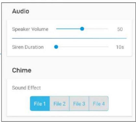 | Category | Value | | -------------- | ----- | | Speaker Volume | 50 | | Siren Duration | 10s |