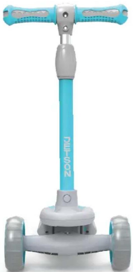 Top-down view of a blue and gray ZOO-100N scooter with four wheels (no visible text or symbols on the device body)