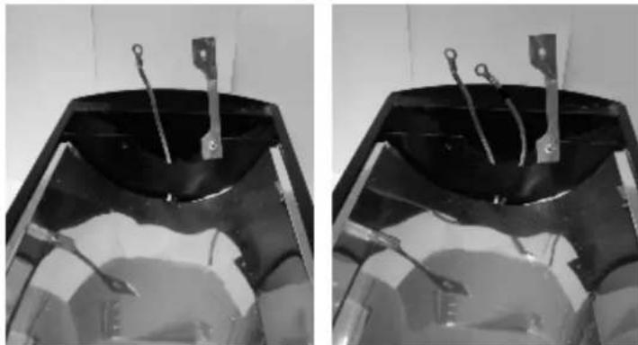 Two black-and-white photos showing a device with wires and metal components, no visible text or symbols.