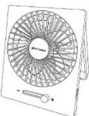 Line drawing of a flat-screen air conditioner fan with visible blades and control knob (no text or symbols)