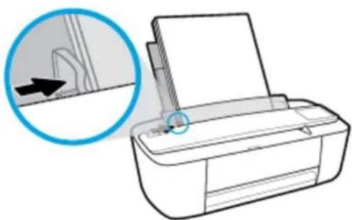 Line drawing of a printer with an arrow pointing to the paper edge (no text or symbols present)