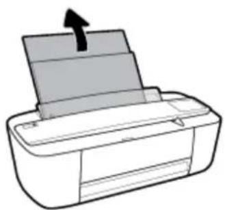 Line drawing of a printer with an arrow indicating the paper's front cover (no text or symbols present)