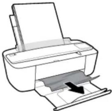Line drawing of a printer with an arrow indicating print direction (no text or symbols).