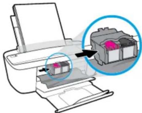 Diagram of a printer with internal components and a magnified inset showing internal structure (no text or symbols).