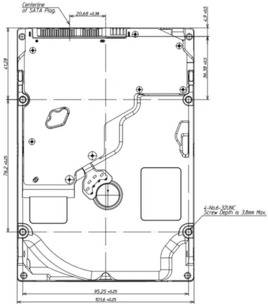 Centerline of SATA Plag. 20.68 +0.38 4.9 +0.5 41.28 36.38 +0.5 76.2 +0.25 4-No.6-32UNC Screw Depth is 3.8mm Max. 95.25 +0.25 101.6 +0.25