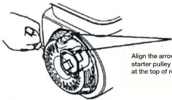 Align the arrow starter pulley at the top of re