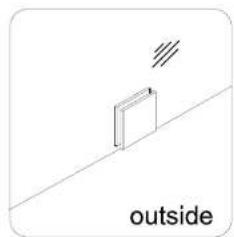 Simple line drawing of a rectangular object on a diagonal surface with 'outside' label (no other text or symbols)