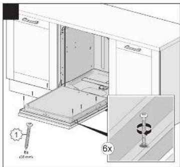 Technical diagram showing a cabinet interior with labeled components and a 6x magnified view of a bolted component.