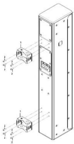 Technical diagram of a device with labeled components and mounting points, showing internal structure and assembly details.