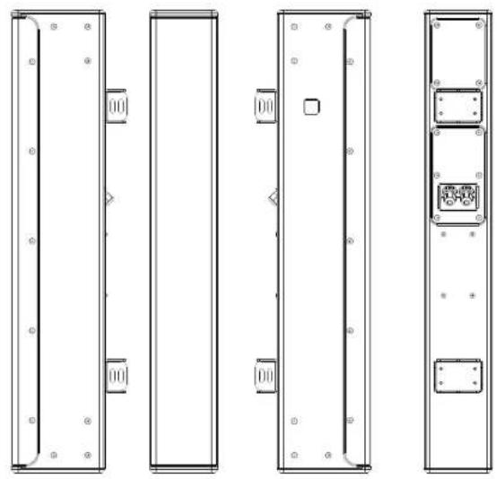 Four technical line drawings of rectangular electronic or mechanical components with mounting holes and mounting brackets (no text or symbols)