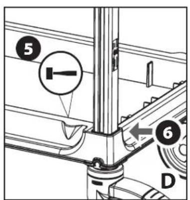 Technical diagram showing mechanical assembly with labeled parts and directional arrows