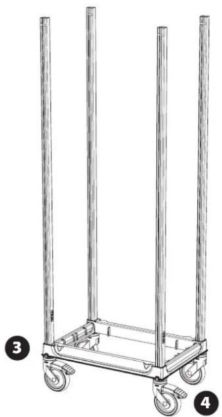 Line drawing of a four-side wheeled cart with wheels, labeled 3 and 4 (no text or symbols on the cart itself)
