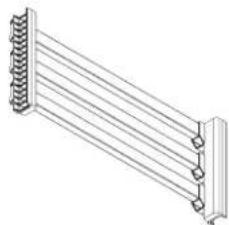 Isometric line drawing of a multi-layered electrical or mechanical component with no text or symbols