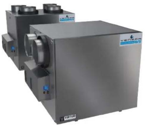 Exterior view of two stainless steel industrial machines labeled 'VERIO' and 'VIRTUO', with no visible text or symbols on the equipment itself.