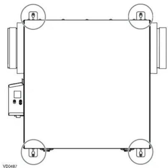 Pure schematic diagram of a rectangular frame with four corner circular components, no text or symbols present.