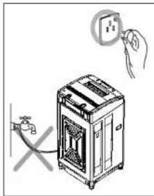 Diagram showing a hand inserting a plug into a device with a cross symbol indicating disassembly or repair.