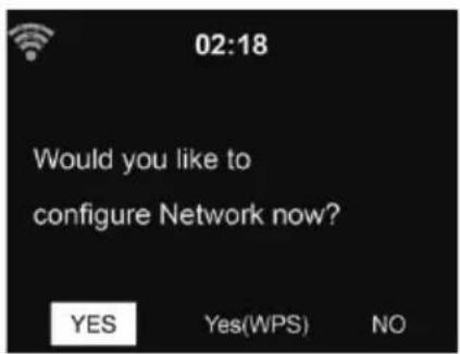 02:18 Would you like to configure Network now? YES Yes(WPS) NO
