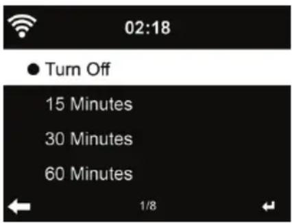 02:18 ● Turn Off 15 Minutes 30 Minutes 60 Minutes 1/8