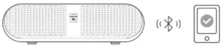 Illustration of a portable electronic device with a grid pattern, a speaker icon, and a smartphone displaying a checkmark (no text or symbols on the device itself)