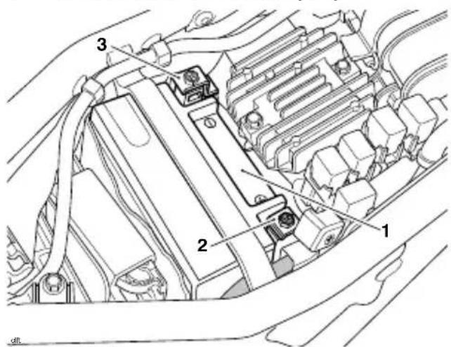 Technical diagram of a car engine bay with numbered components labeled 1, 2, and 3