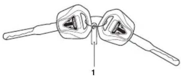 Diagram of a mechanical clamp or connector with two arms and a central pin, labeled '1' (no text or symbols on the diagram itself)