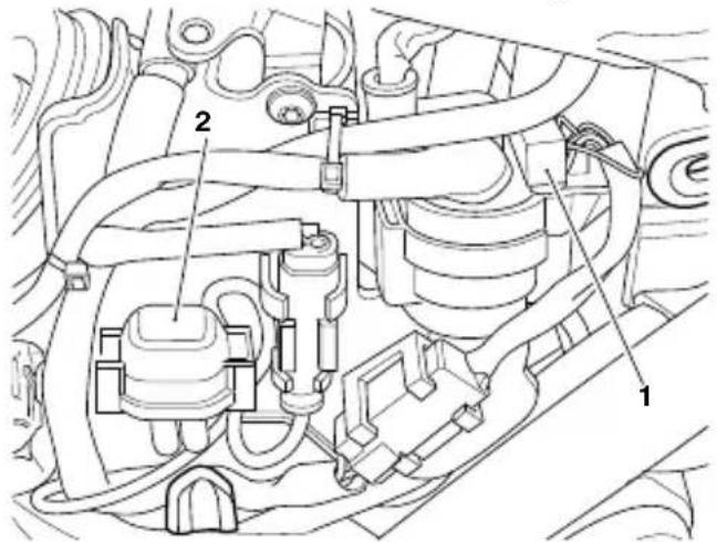 Technical diagram of a vehicle engine showing labeled components with numbered parts