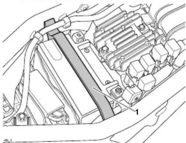 Technical line drawing of a car engine bay with labeled components (no text or symbols beyond label)