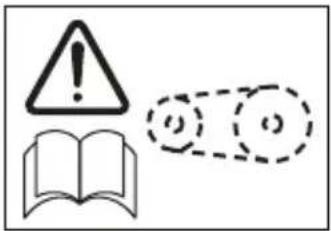 Warning symbol and icon set with exclamation mark, open book, and two circles containing '①' symbols