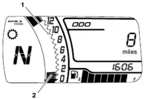 1 RPM X 1000 N 12 10 8 6 4 2 0 ODO 8 miles 16:06 2 E F