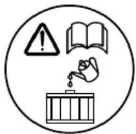 Symbolic illustration of a battery with an exclamation mark, an open book, and a hand pouring liquid into it (no text or labels)