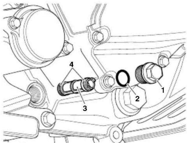 Technical diagram of a mechanical assembly with numbered components, likely for assembly or maintenance instructions.