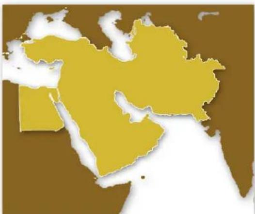 Geographic map outline in yellow and white, showing the Arabian Peninsula and surrounding regions (no text or labels).