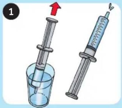 Illustration of two syringes: one in a beaker with liquid and another with a dropper, both without any text or symbols.