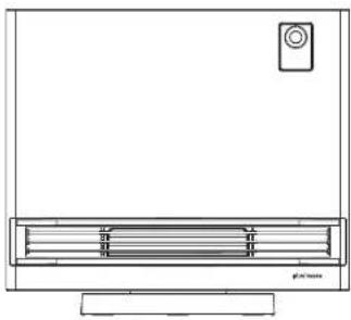 Technical line drawing of a front view of a rectangular appliance with a recessed panel and control panel (no text or symbols)