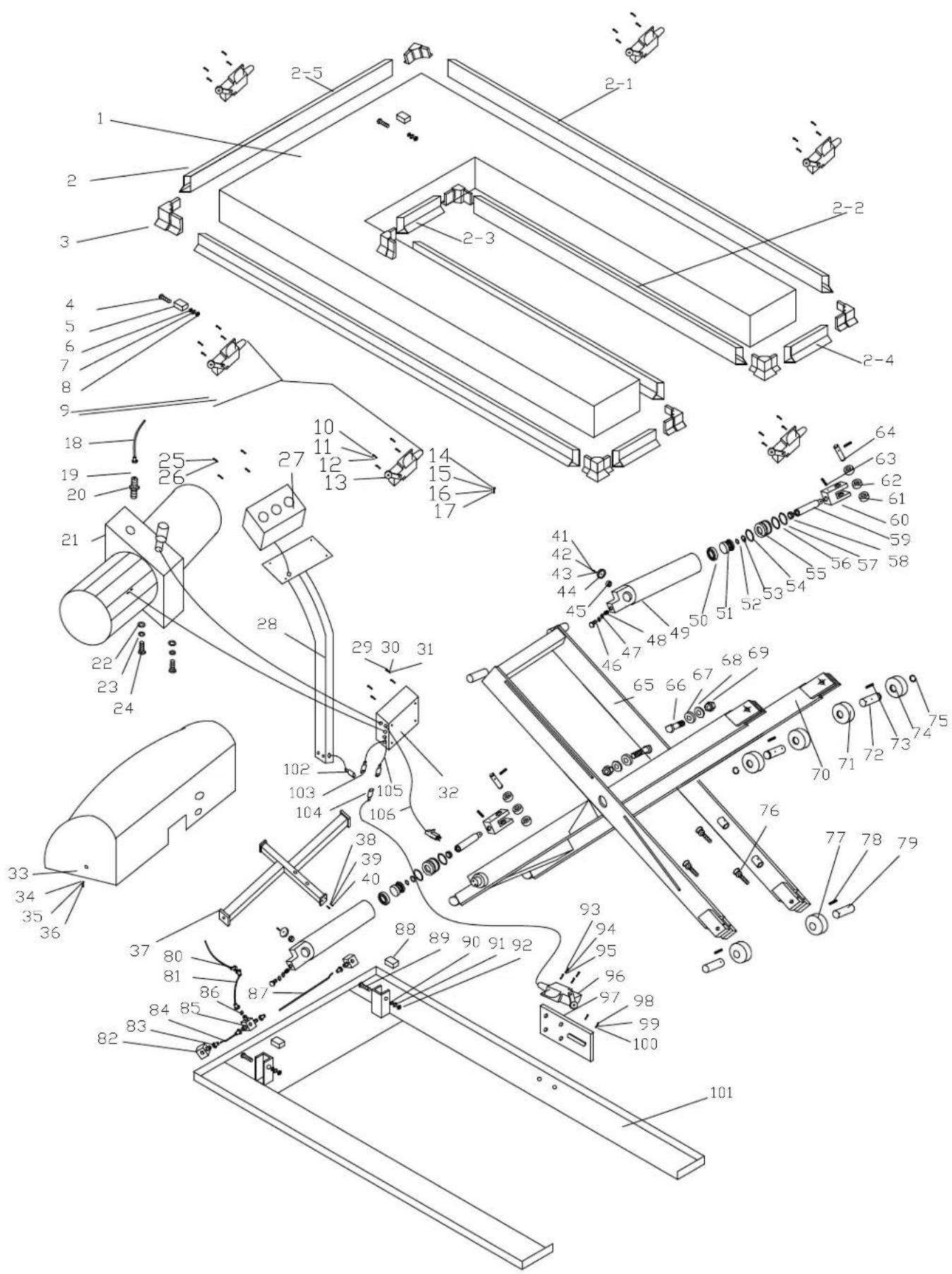 Technical diagram of a mechanical assembly with numbered components and exploded view, likely for engineering or manufacturing documentation.