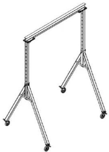 Technical line drawing of a metal frame structure with support legs and supports (no text or symbols)