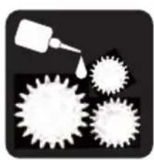 Illustration of three white gear-like structures with a dropper pouring liquid into them (no text or symbols)