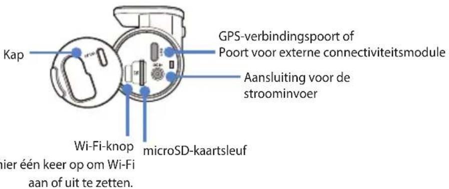 GPS-verbindingspoort of Poort voor externe connectiviteitsmodule Aansluiting voor de stroominvoer Kap Wi-Fi-knop microSD-kaartsleuf mier één keer op om Wi-Fi aan of uit te zetten.