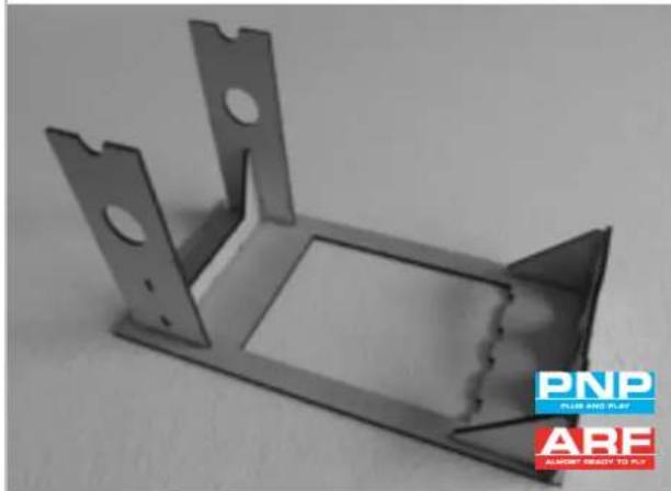 Metal bracket with cutouts and mounting holes, displayed against a plain background (no text or symbols visible on the metal itself)