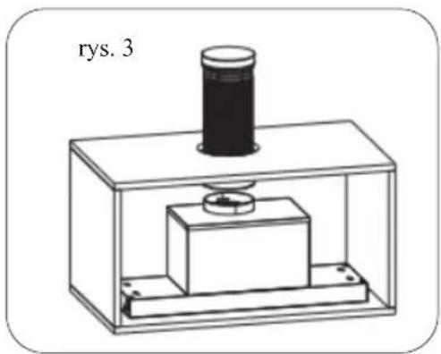 Simple line drawing of a laboratory apparatus with a cylindrical component mounted on a base, labeled 'rys. 3' (no other text or symbols)