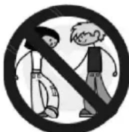Prohibition sign showing a person crossed out of another person, both without any text or symbols
