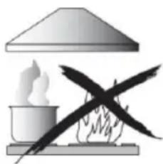 Illustration of a steaming lamp with flames and a crossed iron rod, no text or symbols present