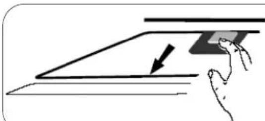 Diagram showing a hand pressing down on a flat surface with an arrow indicating direction (no text or symbols)