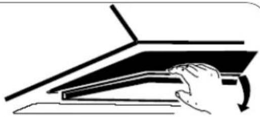 Illustration of a hand pressing down on a laptop keyboard (no text or symbols)