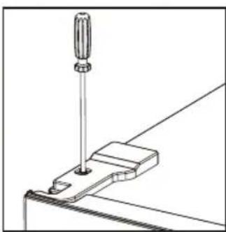 Technical line drawing of a screwdriver inserted into a clamp bracket (no text or symbols)