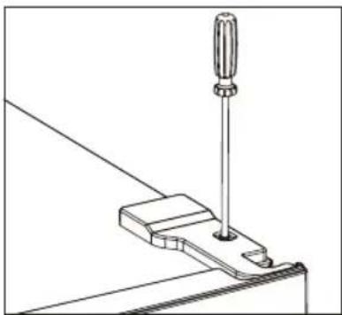 Technical line drawing of a screwdriver inserted into a clamp bracket (no text or symbols)