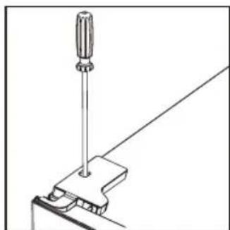 Dessin technique d'un tournevis inséré dans un support de serrage (sans texte ni symboles)
