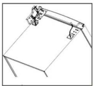 Dessin technique au trait d'un assemblage de pince ou de support mécanique (sans texte ni symboles).