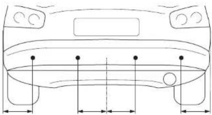 Top-down line drawing of a car's rear window and side-mounted sensors (no text or symbols).
